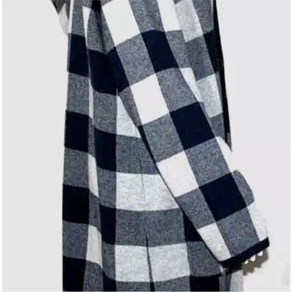 D & Co Jacquard Plaid Open Front Hooded Cardigan Navy Checkered FREE SHIPPING - Picture 6 of 12